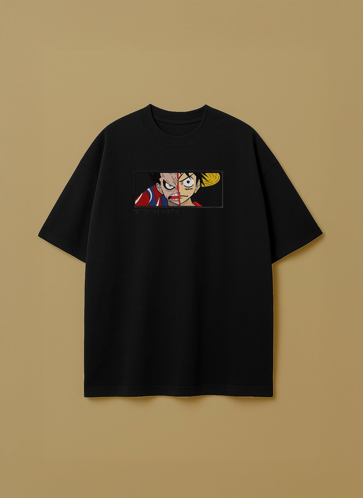 Luffy Split Face Embroidery Design – T-Shirt & Hoodie